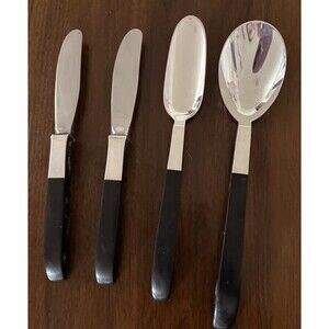 Vintage LUNT Contrast Sterling Silver.Ebony Serving Spoon,Seafood Spoon & Knives